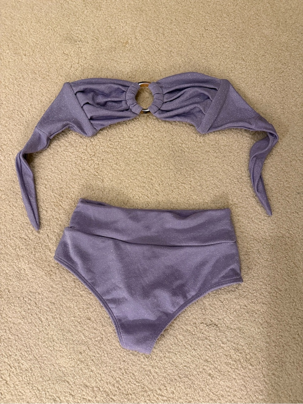 Montce Lavender Sparkly High rise cheeky bikini, bottom medium, top small